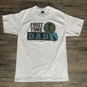 Vintage 95 Platinum Plus 1st Time Dad Single Stitch Made In USA Tshirt Men M EUC